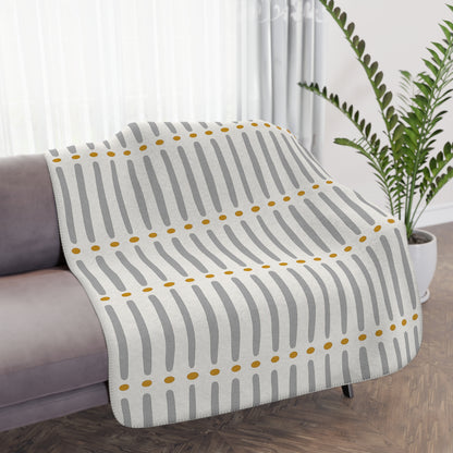 White Gold African Mudcloth Sherpa Blanket