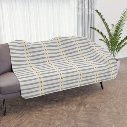 White Gold African Mudcloth Sherpa Blanket