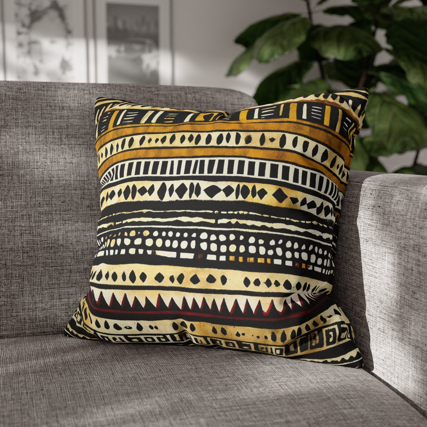 Yellow Stripes and Dots Mud Cloth Pillow or Pillow Case