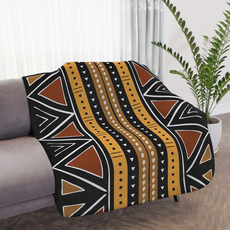 African Mudcloth Sherpa Blanket