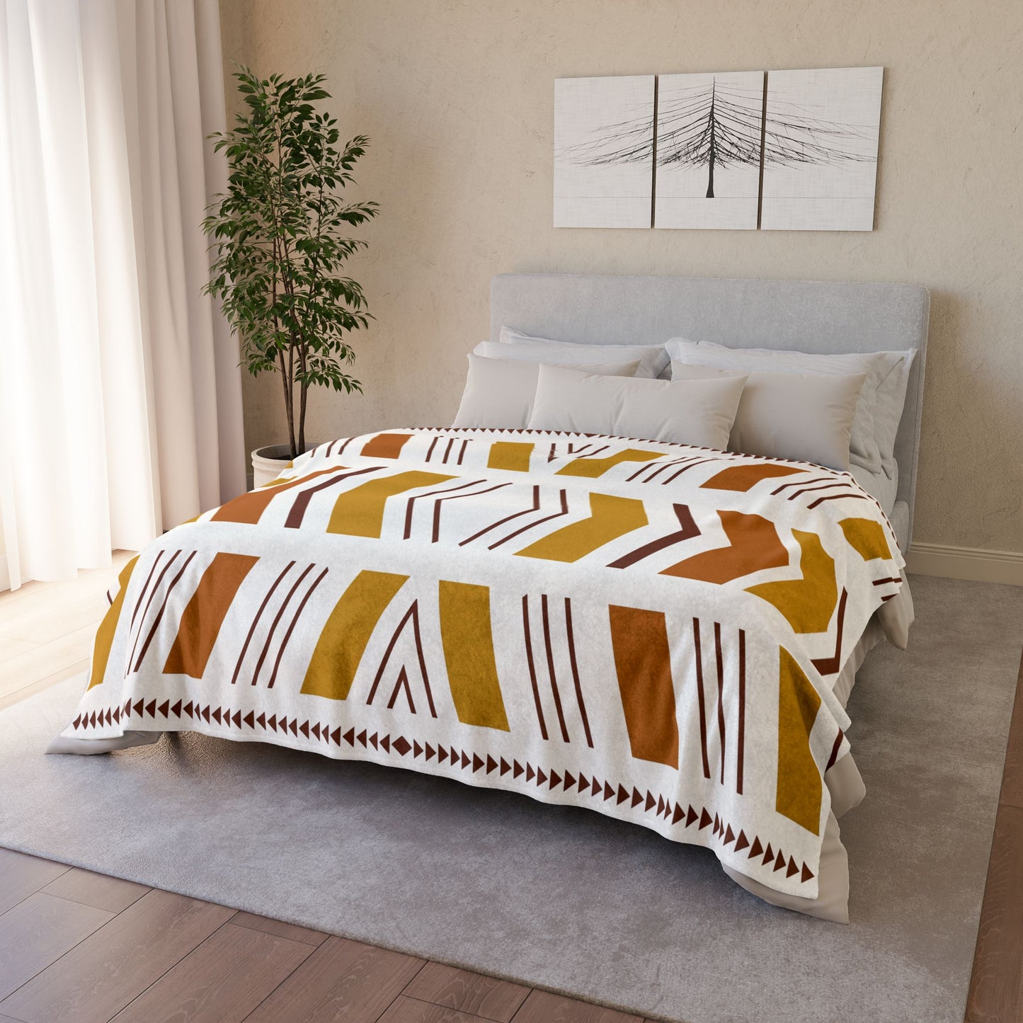 White Bogolan Sherpa Blanket