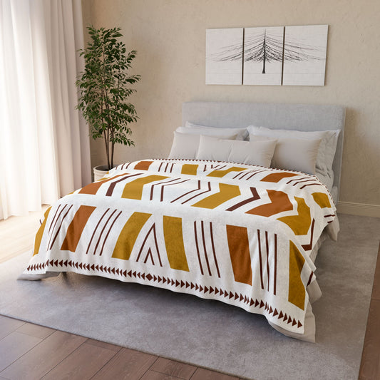 White Bogolan Sherpa Blanket