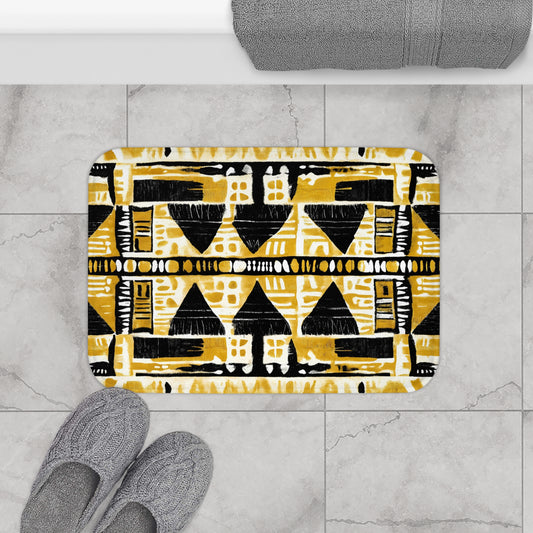 Yellow And Black Mud Cloth Bath Mat