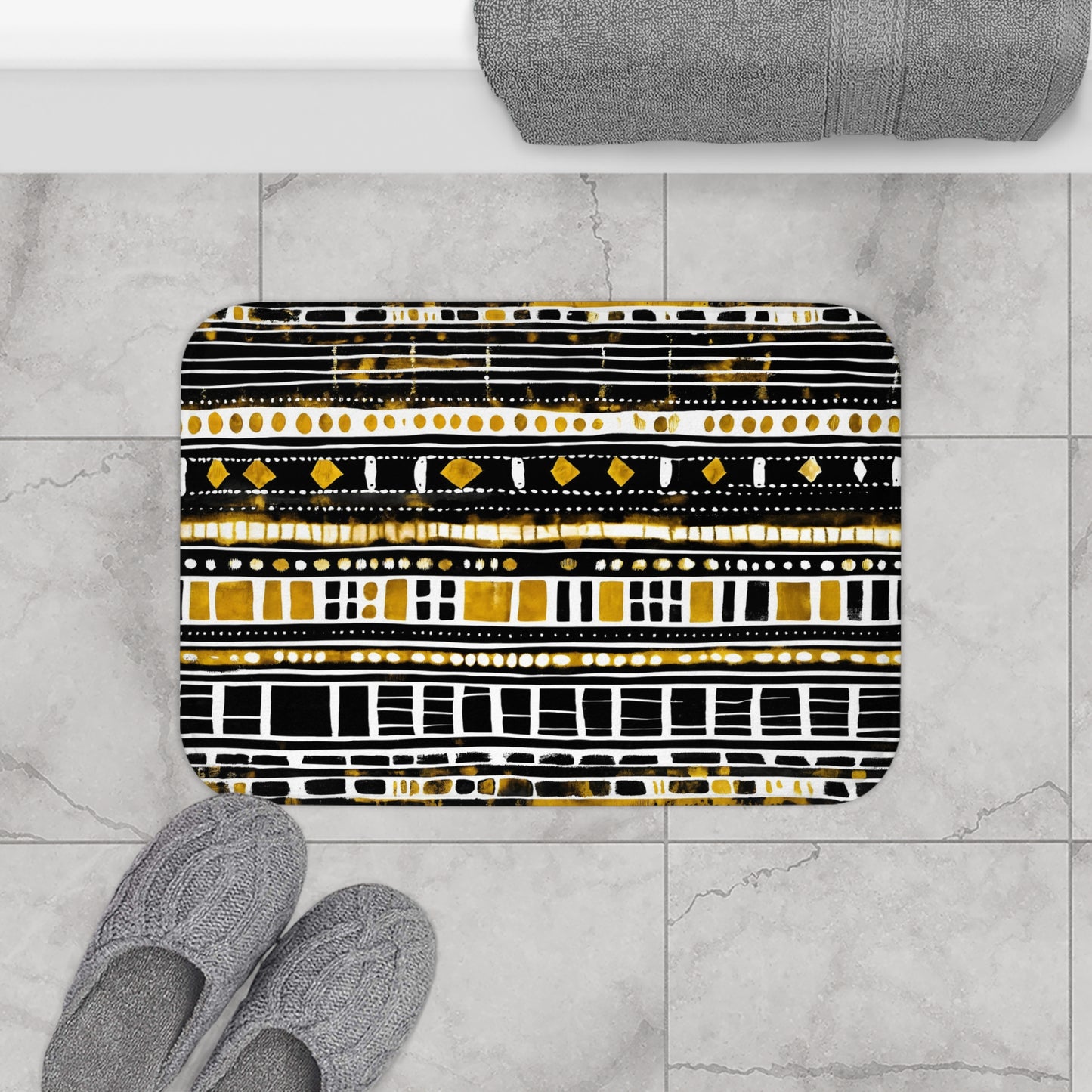 Gold & Black Mud Cloth Print Bath Mat