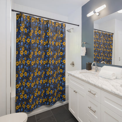 Royal Blue Ankara Wax Floral Shower Curtain