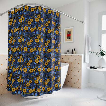 Royal Blue Ankara Wax Floral Shower Curtain