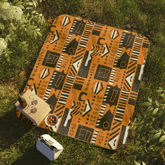 Orange Block & Lines Picnic Blanket