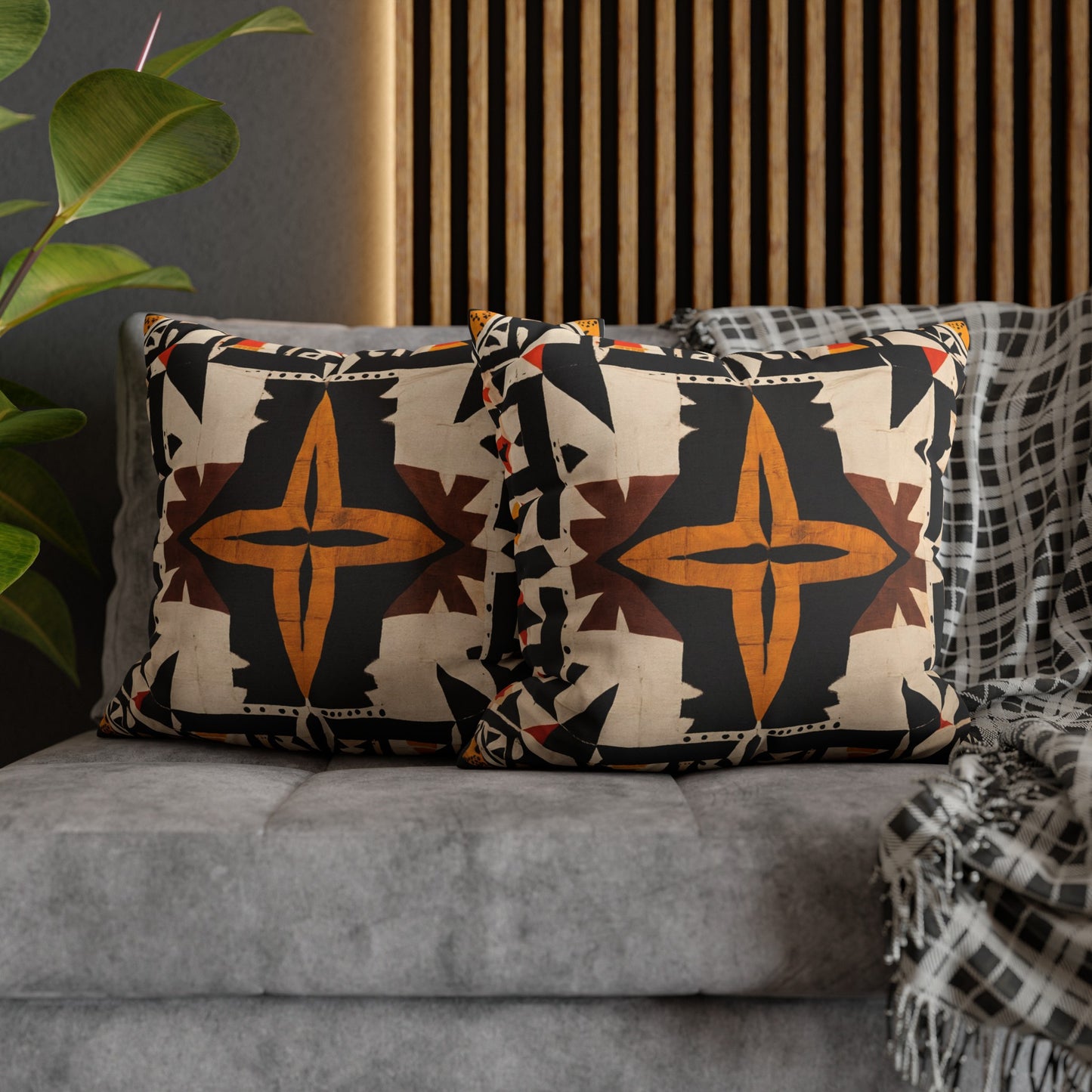 Orange Cross Bogolan Mudcloth Print Pillow or Cover