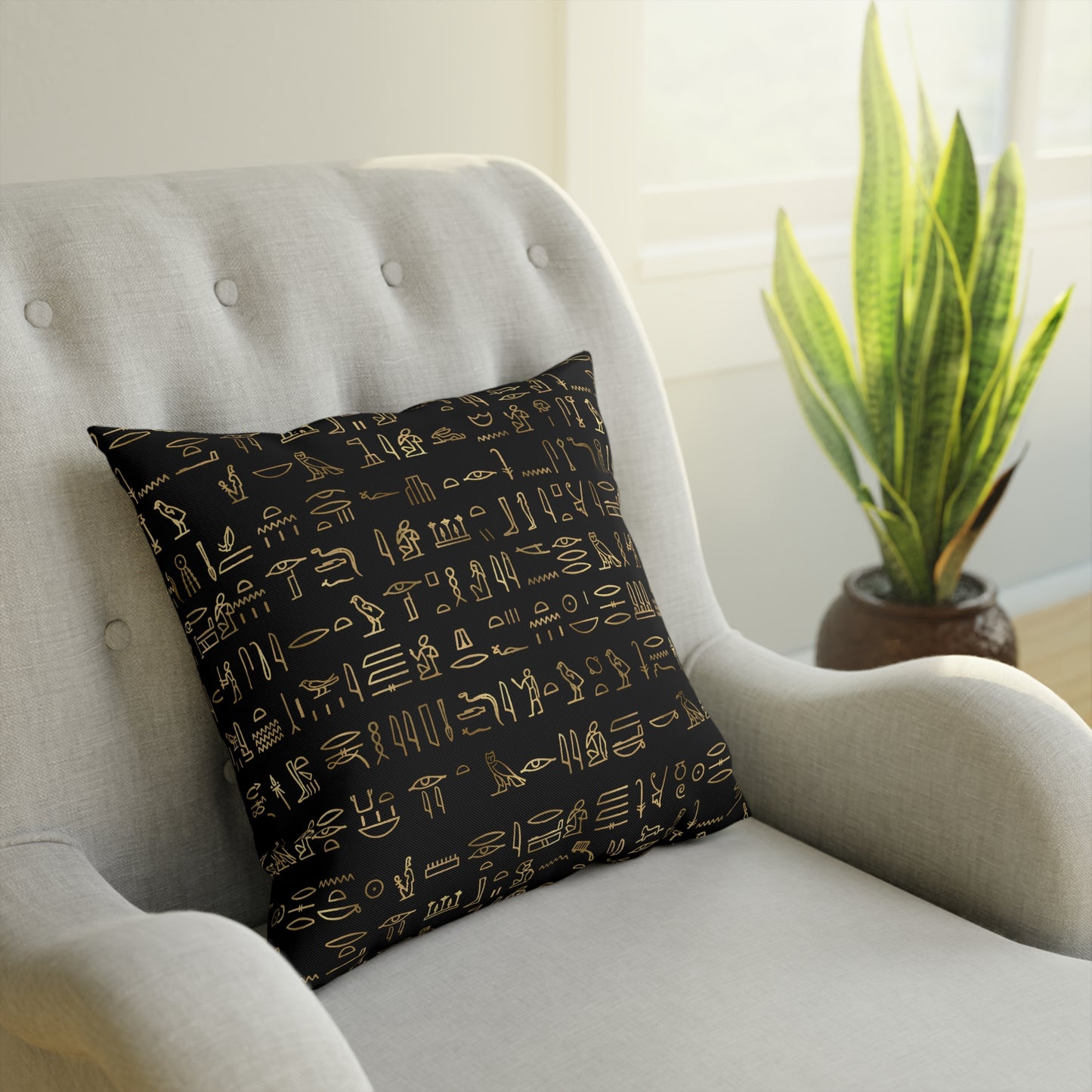 Egyptian Hieroglyphics Gold Pattern Throw Pillow