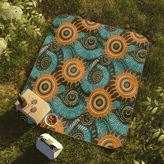 Teal & Floral Picnic Blanket