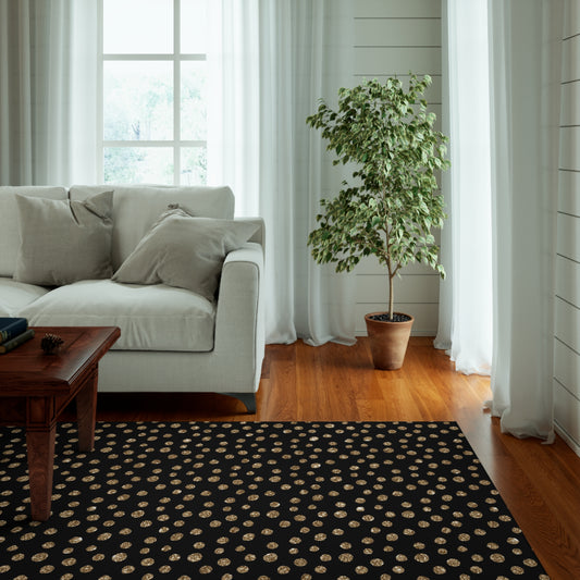 Gold Dotted Area Rug| Black and Gold Polka Dot Rug|