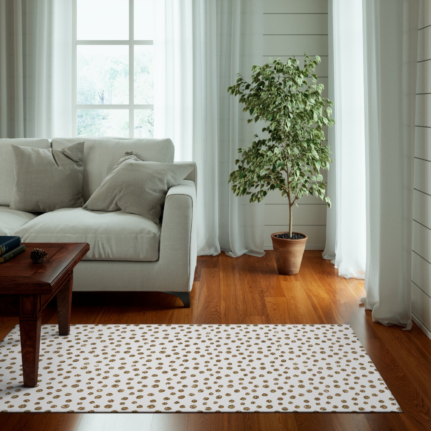 White and Gold Polka Dot Area Rug