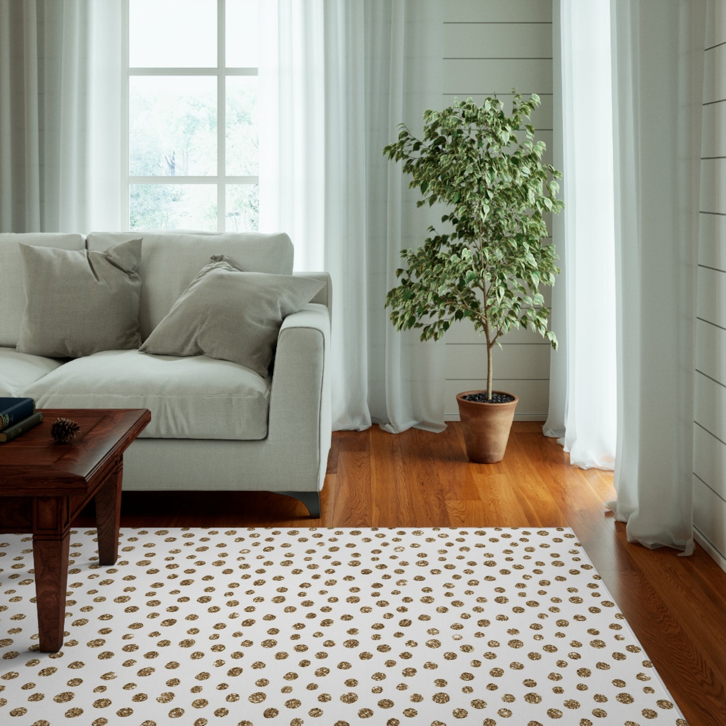 White and Gold Polka Dot Area Rug