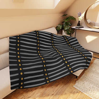 Black Gold African Mudcloth Sherpa Blanket