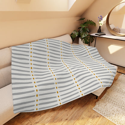 White Gold African Mudcloth Sherpa Blanket