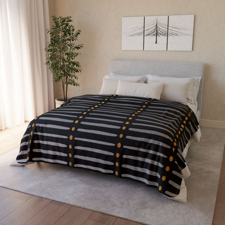 Black Gold African Mudcloth Sherpa Blanket