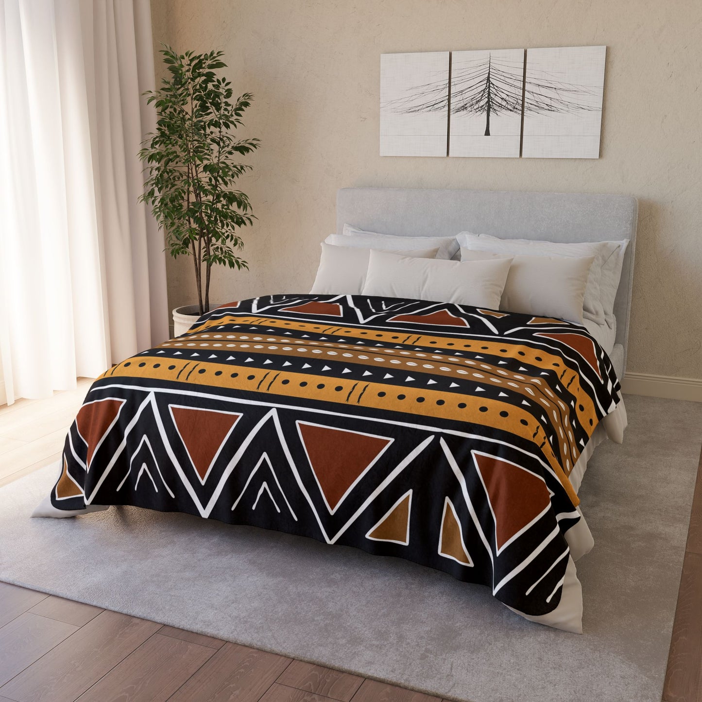 African Mudcloth Sherpa Blanket