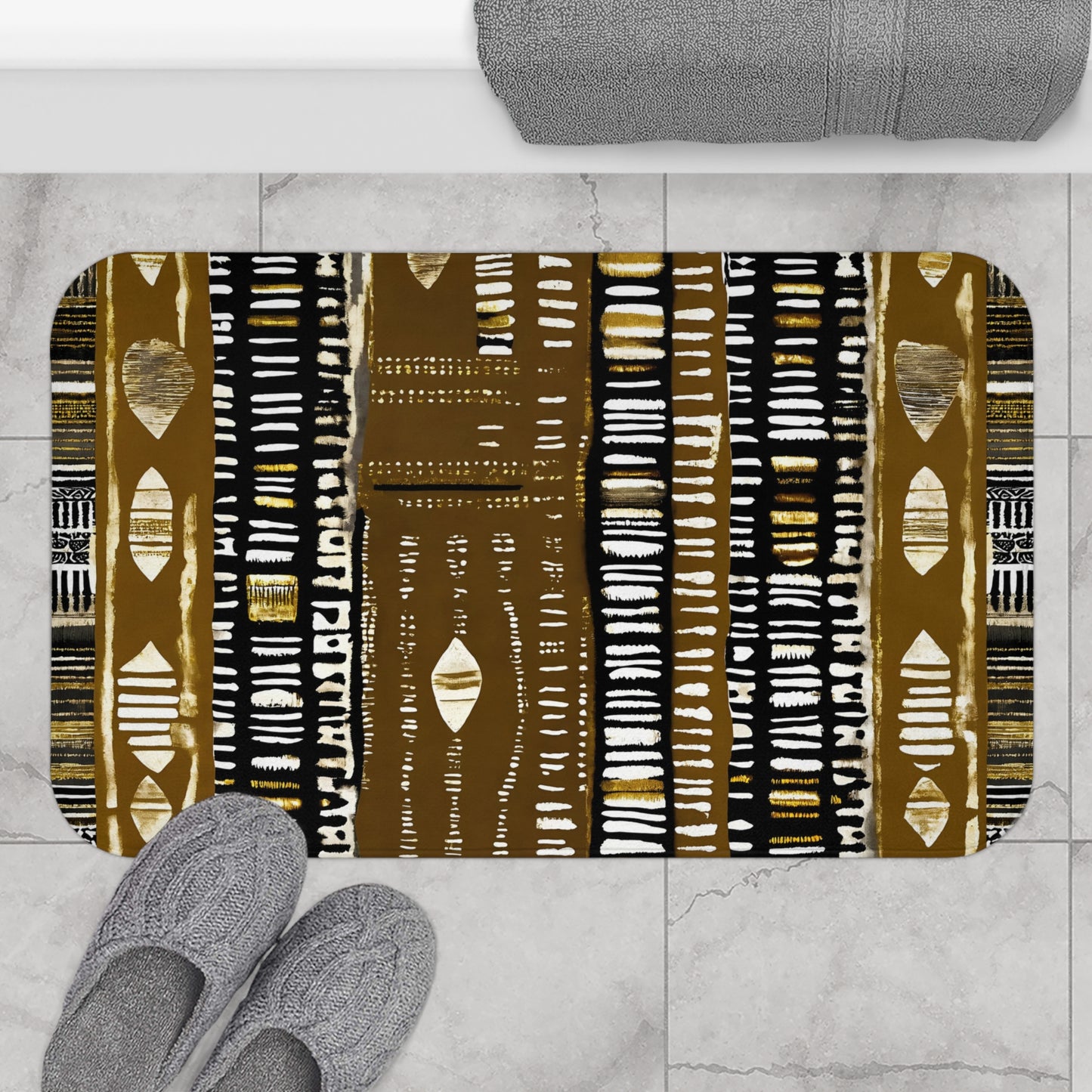 Alfombrilla de baño MudCloth de color dorado metalizado