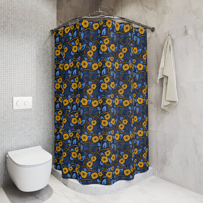 Royal Blue Ankara Wax Floral Shower Curtain