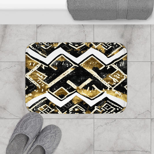 Abstract Mud Cloth Print Bath Mat