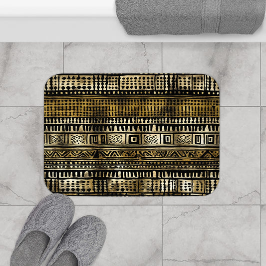 Metallic Gold Mud Cloth Print Bath Mat