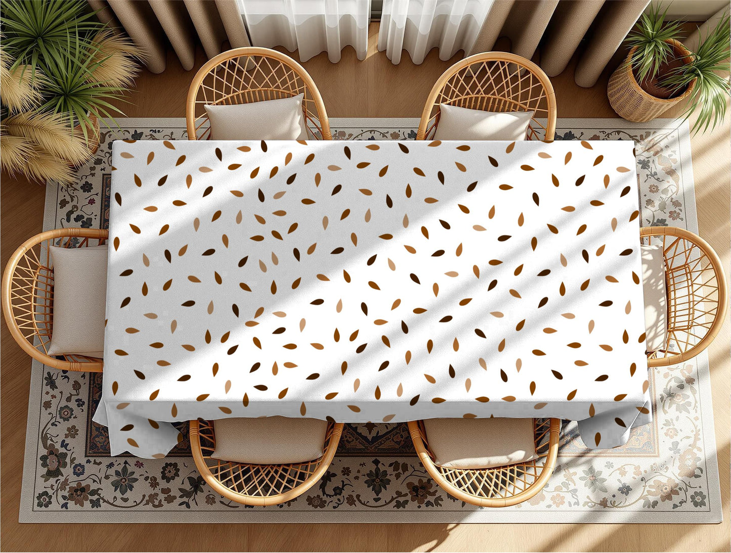 Earth tone African table cover with geometric patterns