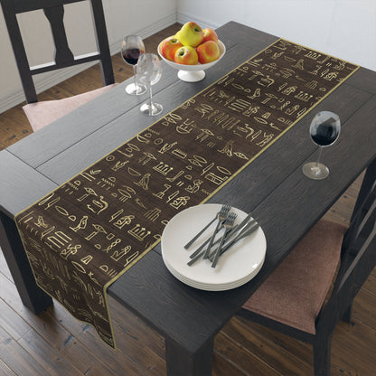 African mudcloth table runner with geometric tribal design for dining décor.