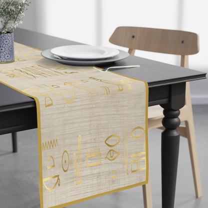 African mudcloth table runner with geometric tribal design for dining décor.