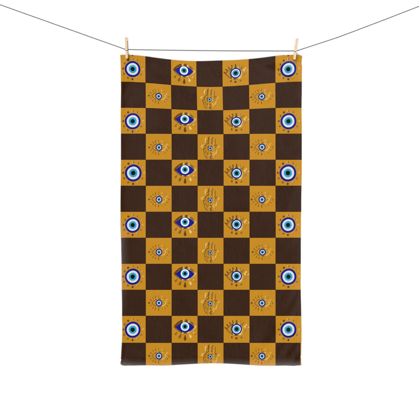 Checkered towel with eye pattern on a white background