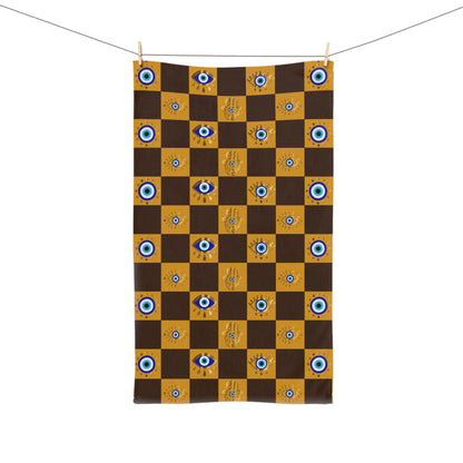 Checkered towel with eye pattern on a white background