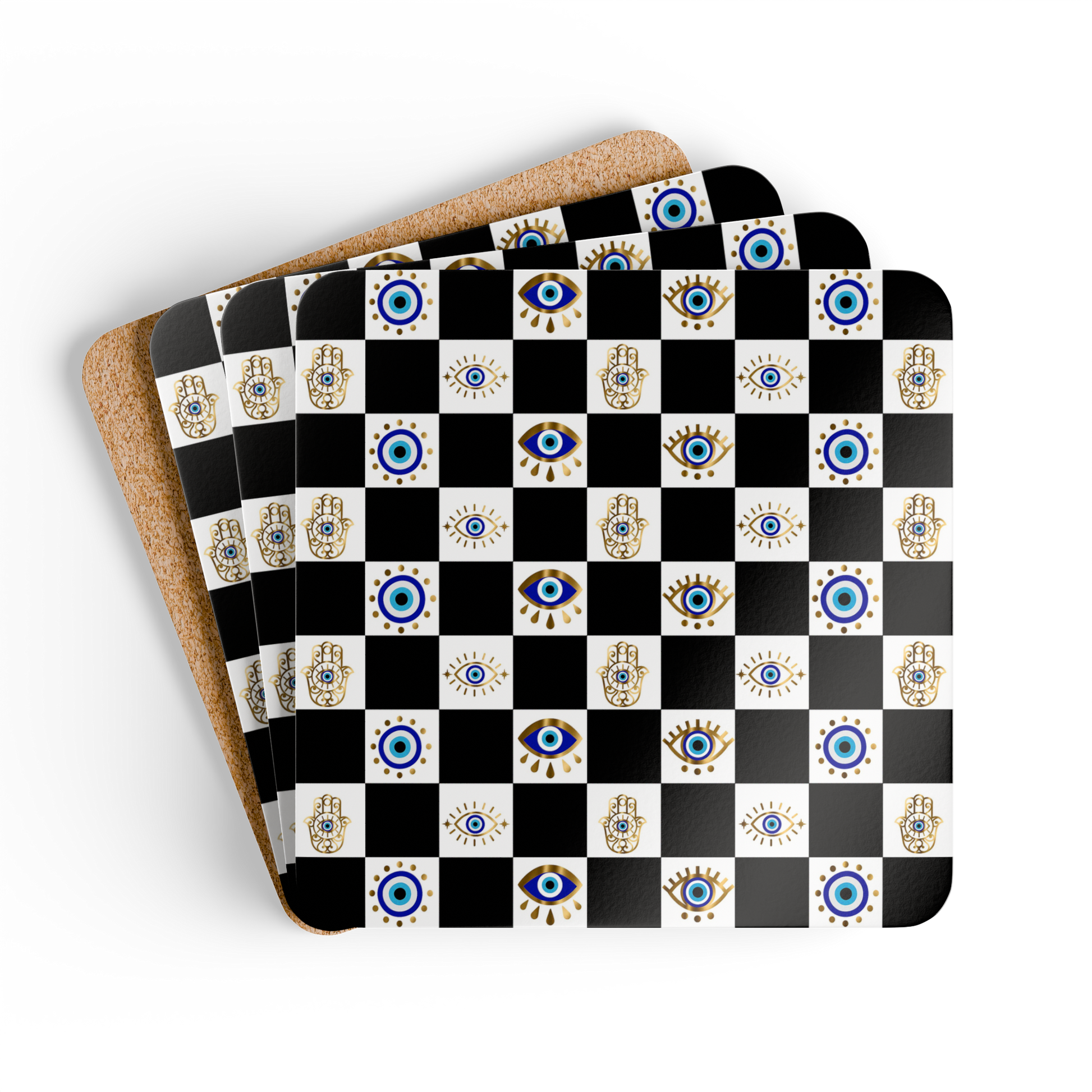 Boho mudcloth coaster set with neutral tribal print for modern kitchens.