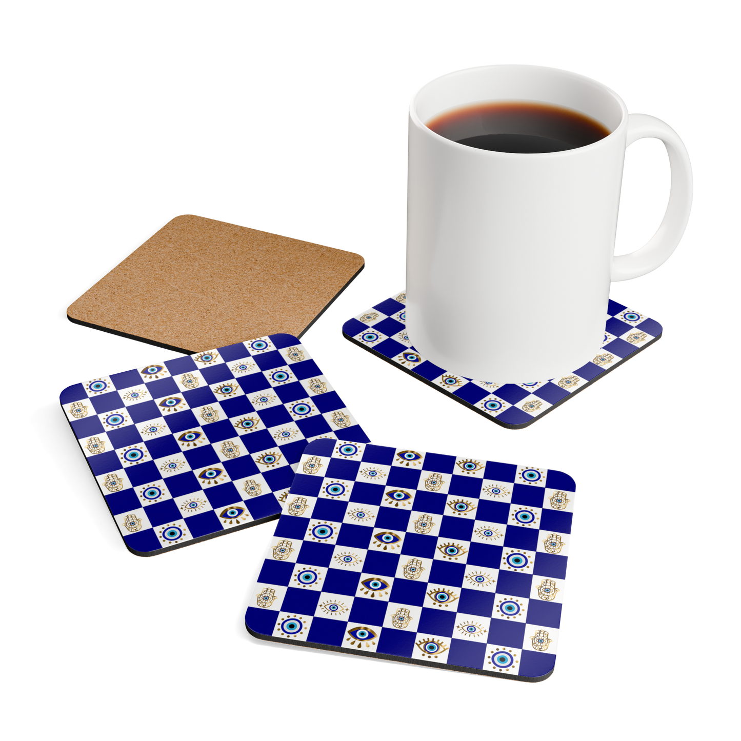 Bohemian coaster set featuring spiritual and ethnic patterns in earthy tones.