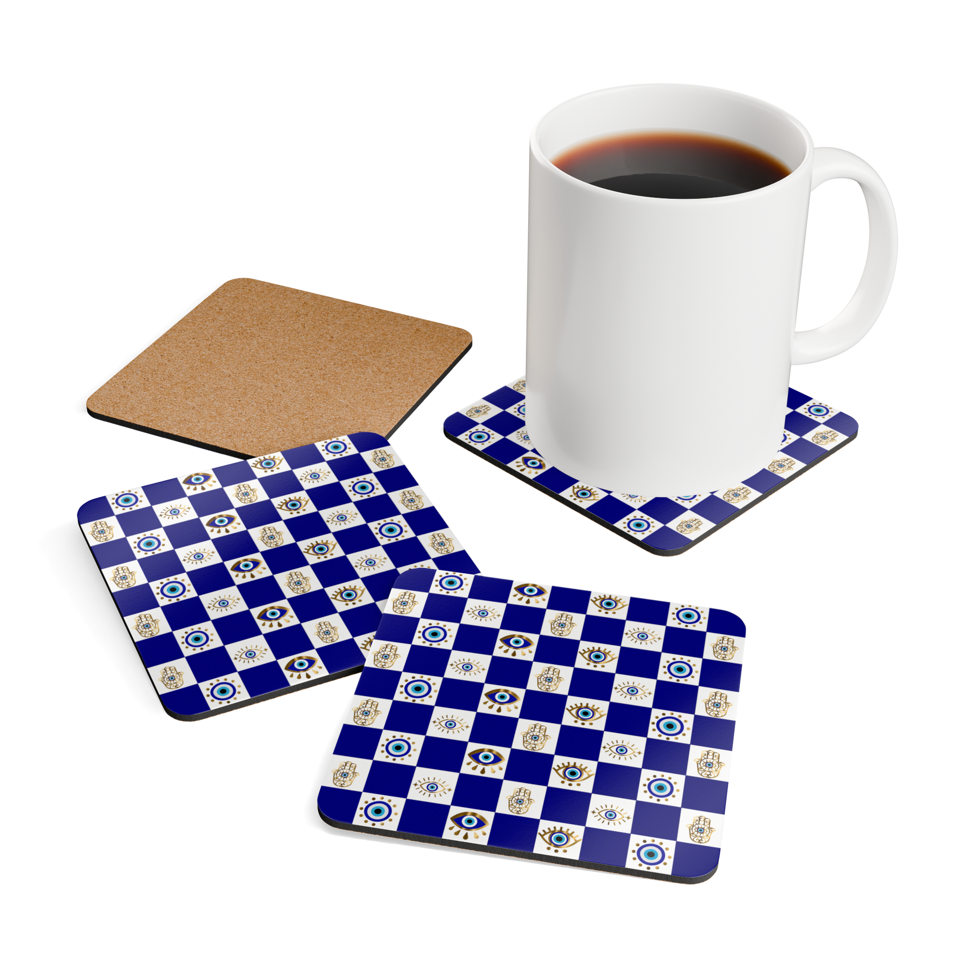 Bohemian coaster set featuring spiritual and ethnic patterns in earthy tones.