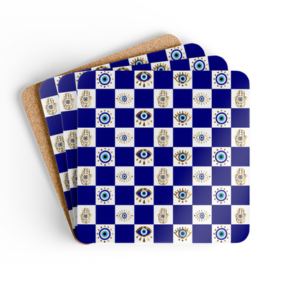 Boho mudcloth coaster set with neutral tribal print for modern kitchens.