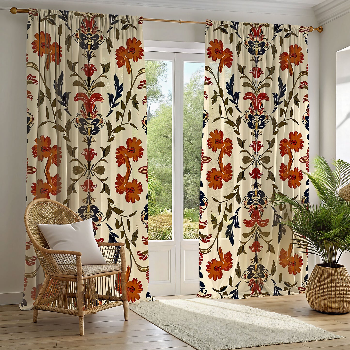 Floral Toile Pattern Window Curtain