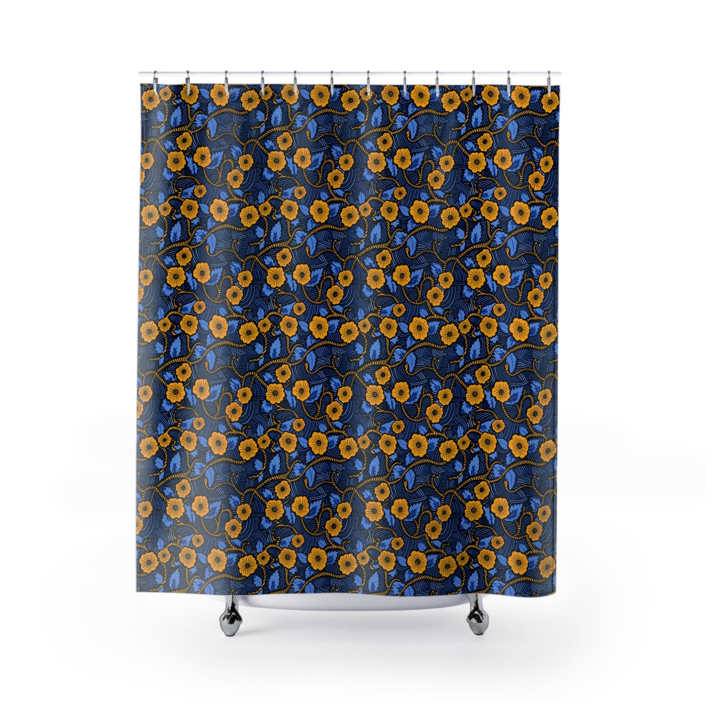Royal Blue Ankara Wax Floral Shower Curtain