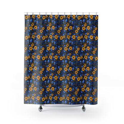 Royal Blue Ankara Wax Floral Shower Curtain