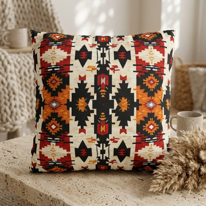 Decorative pillow with geometric pattern on a surface
