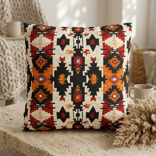 Decorative pillow with geometric pattern on a surface