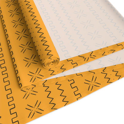 African mudcloth table runner with geometric tribal design for dining décor.