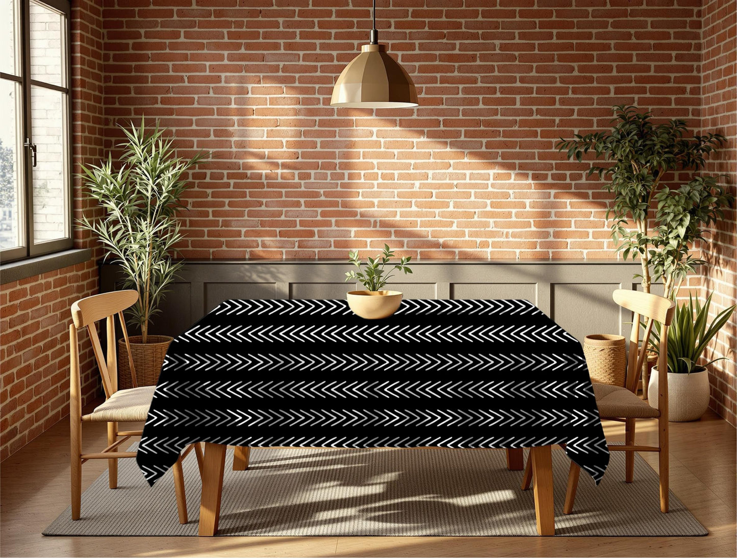 Black and white bogolan tablecloth for dining room decor