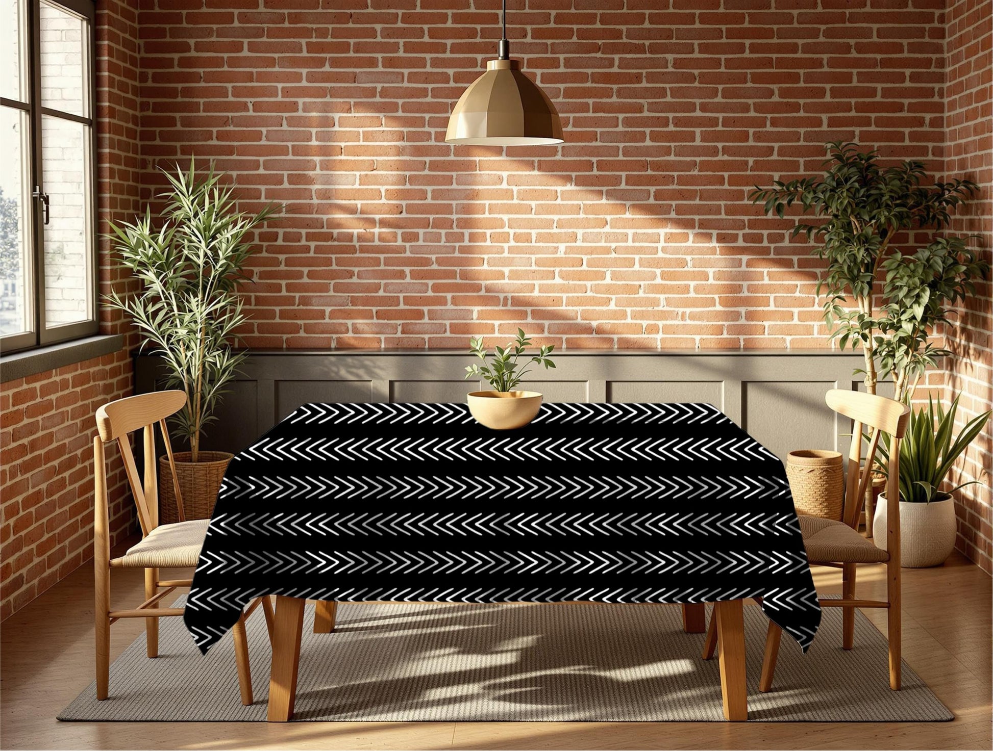 Black and white bogolan tablecloth for dining room decor