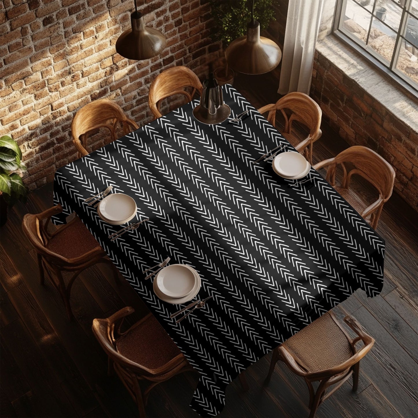 African mudcloth print tablecloth on dining table