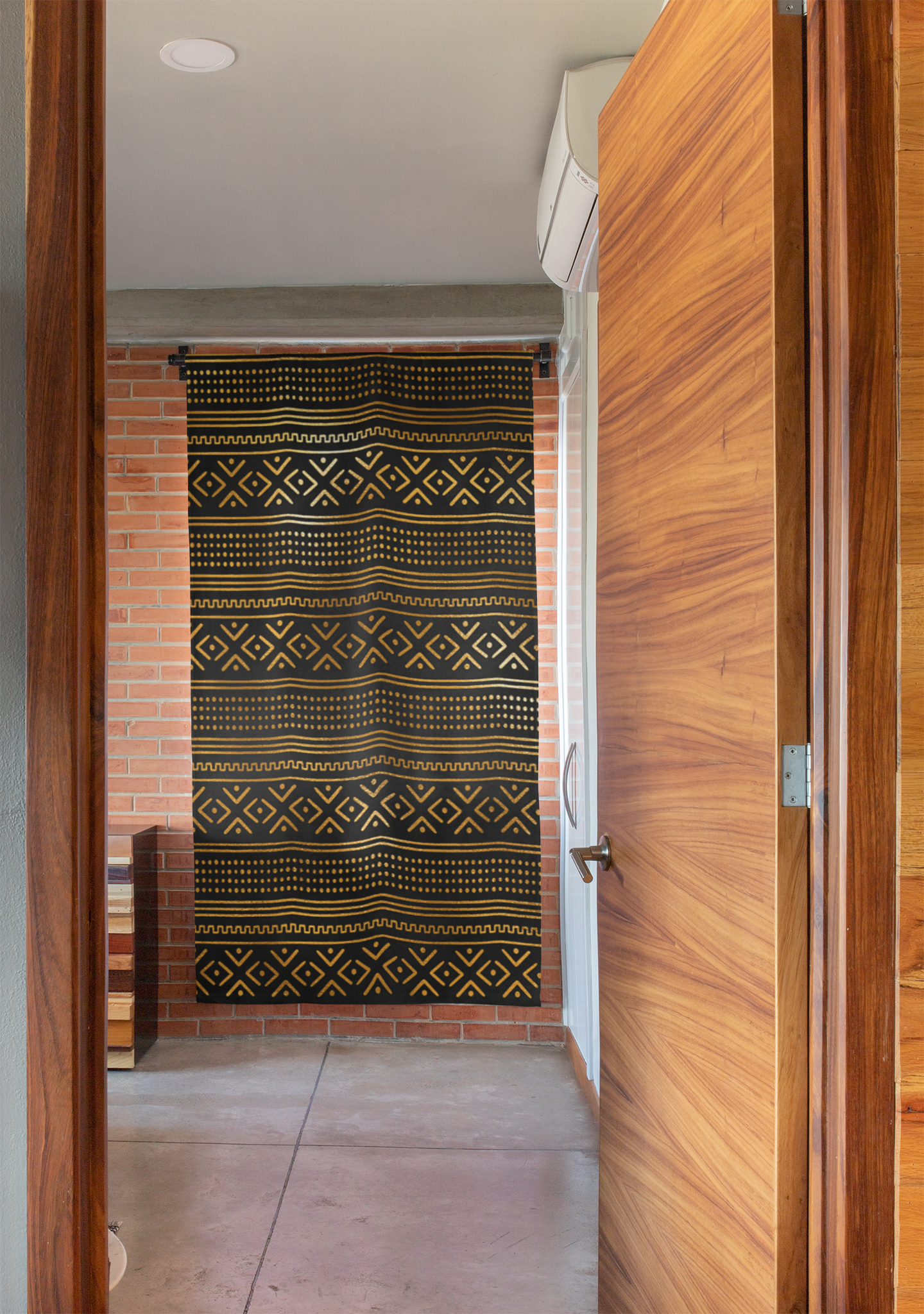 Gold African Window Curtain-Mudcloth Pattern-Sanktuari Decor