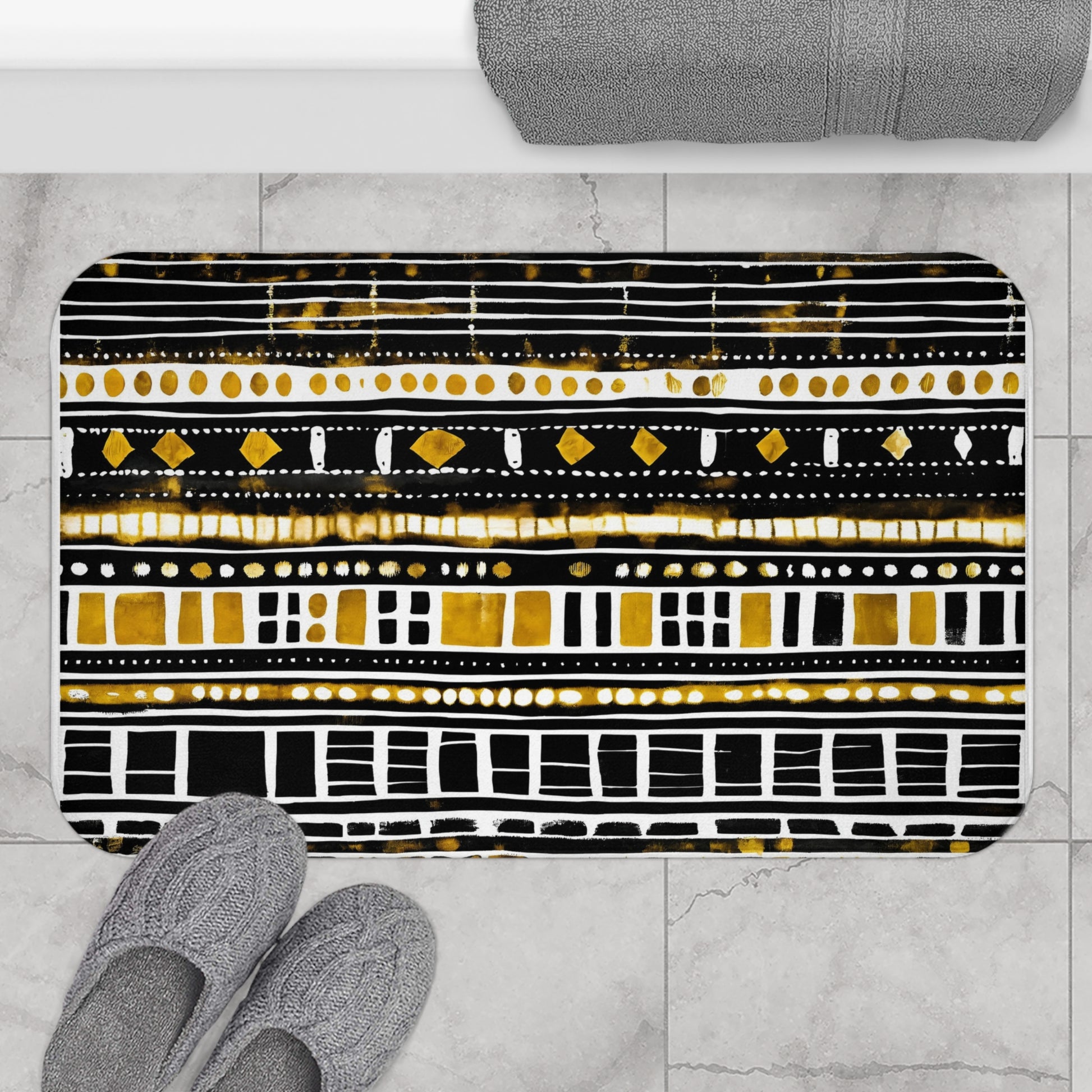 Gold & Black Mudcloth Bath Mat-Sanktuari Decor