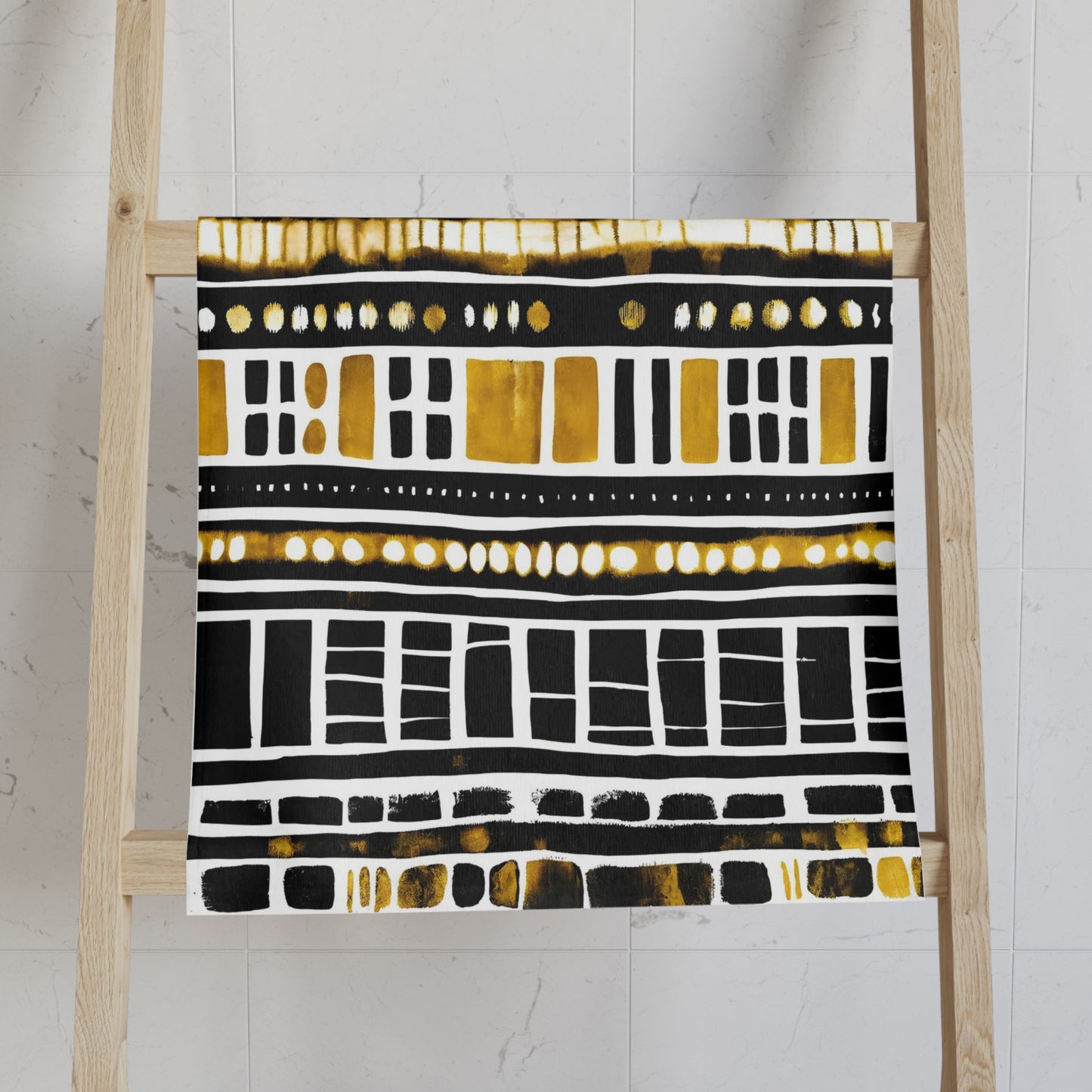 Gold & Black Mudcloth Print Hand Towel-Sanktuari Decor