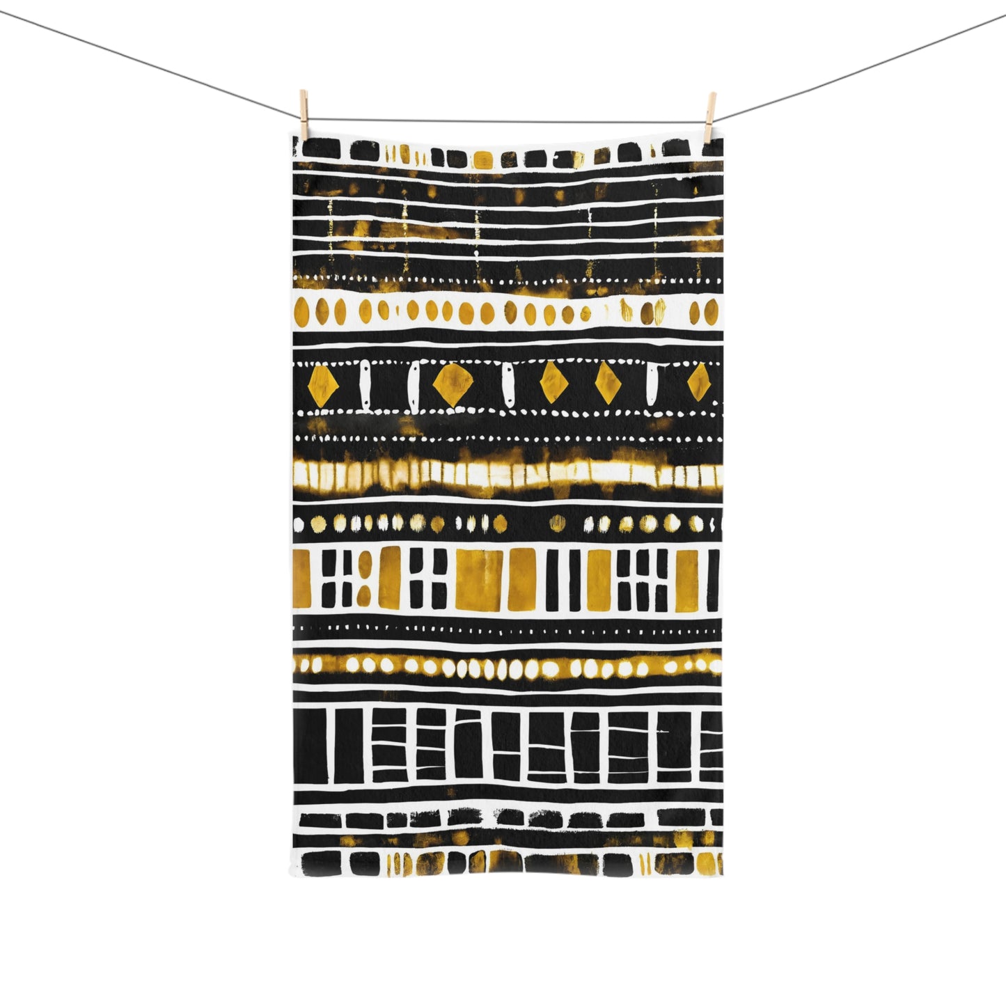 Gold & Black Mudcloth Print Hand Towel-Sanktuari Decor