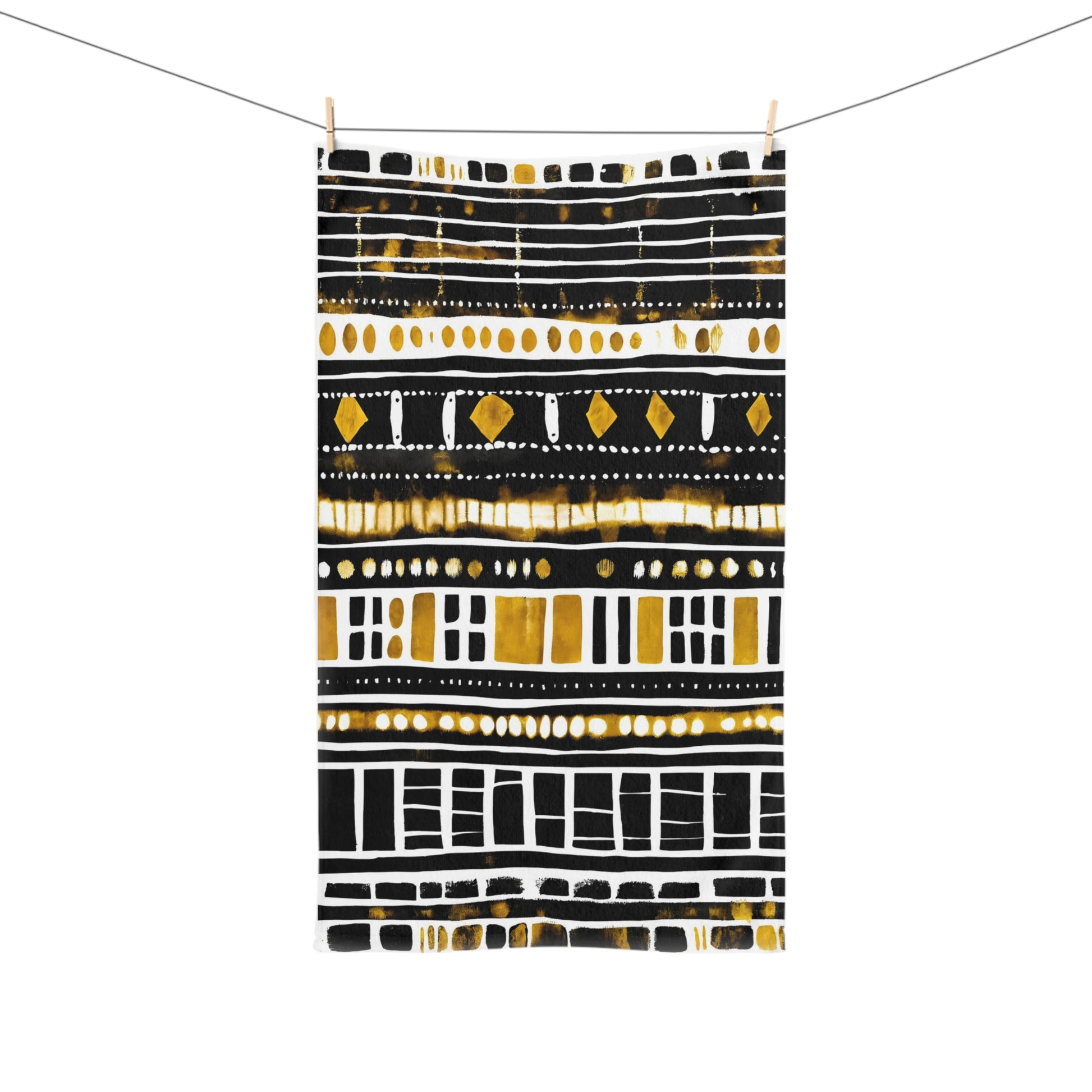 Gold & Black Mudcloth Print Hand Towel-Sanktuari Decor