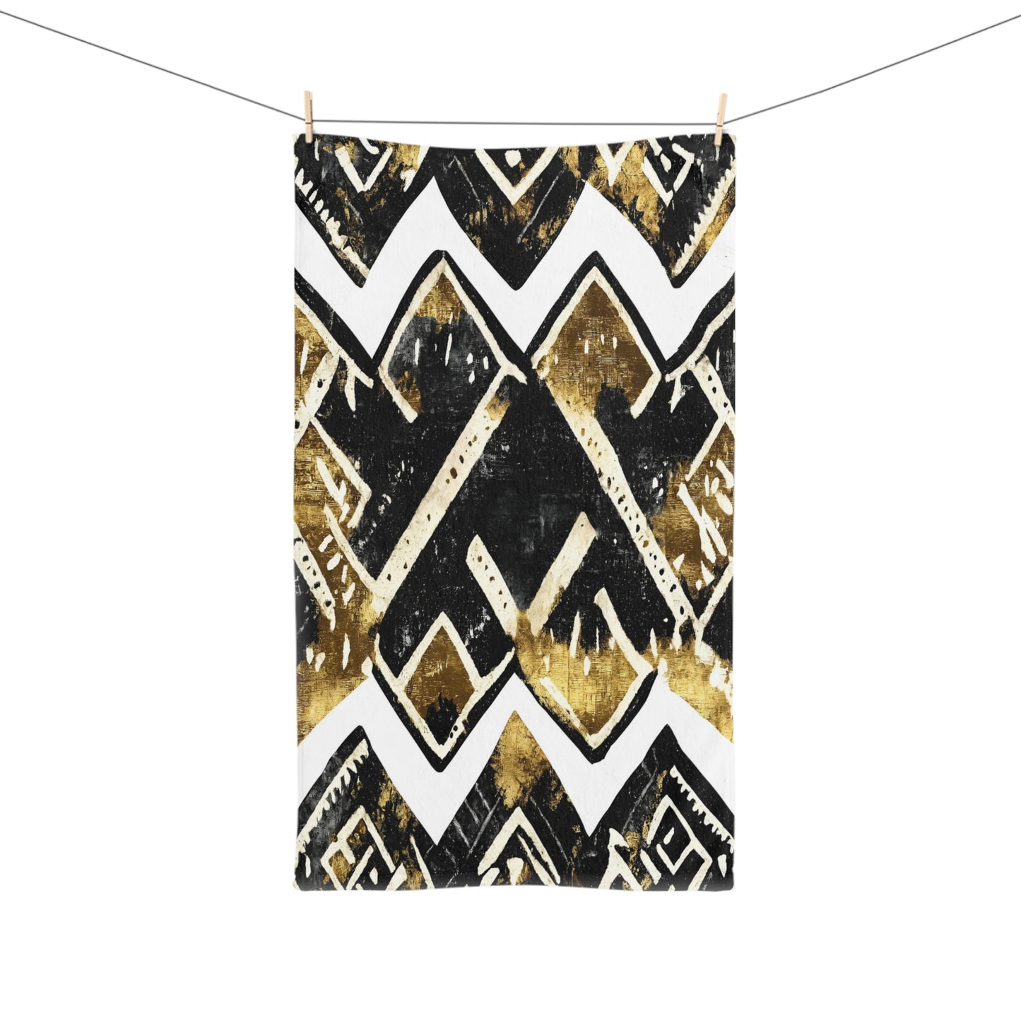 Decorative towel with geometric pattern on a white background