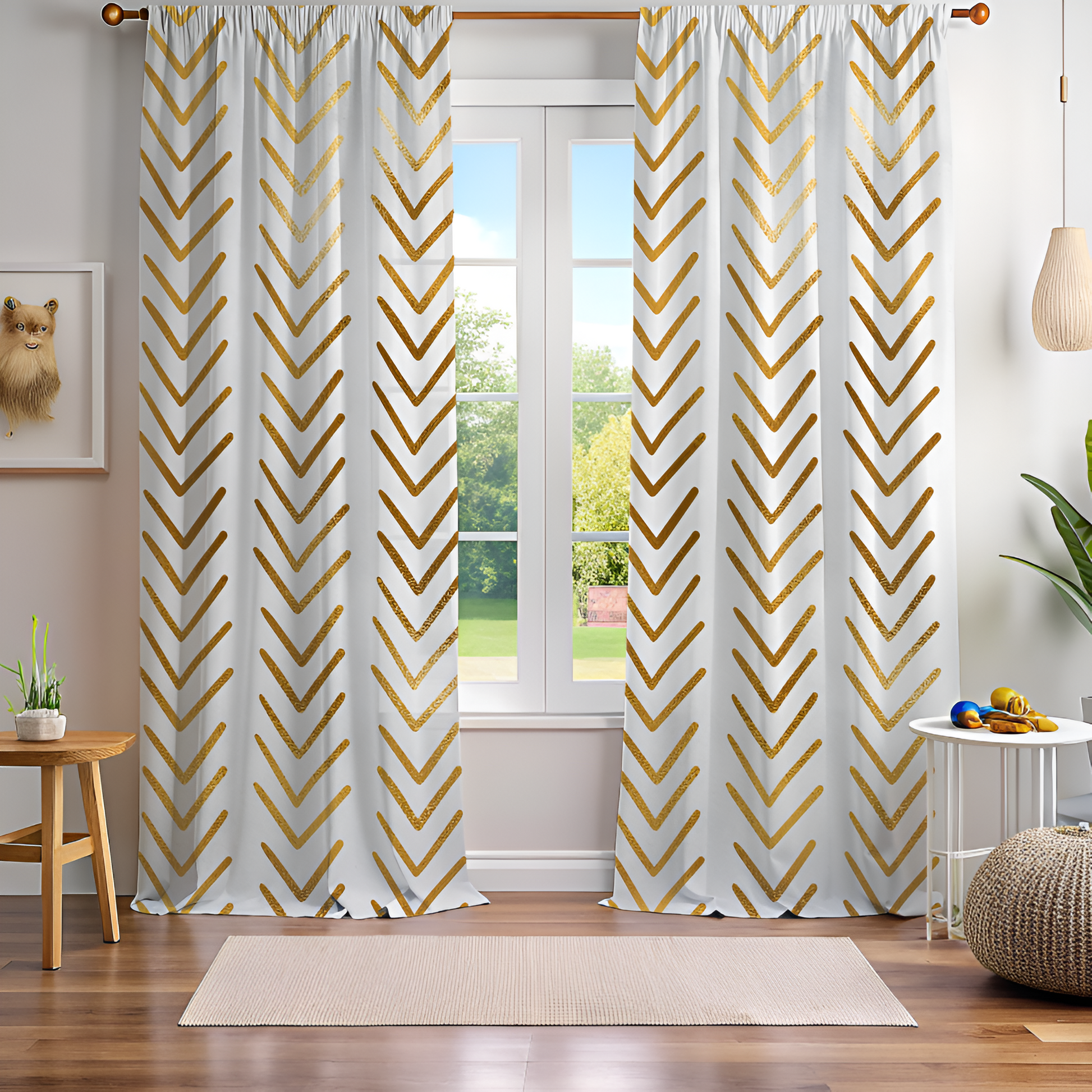 Gold Mudcloth Window Curtain-Sanktuari Decor